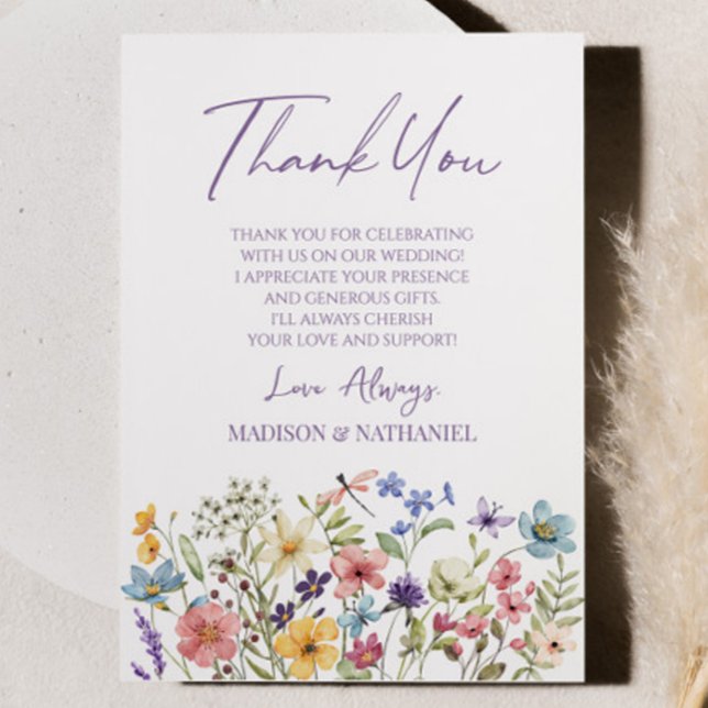 Carte De Remerciements Fleurs sauvages fleurs sauvages Jardin Floral Élég (Créateur téléchargé)