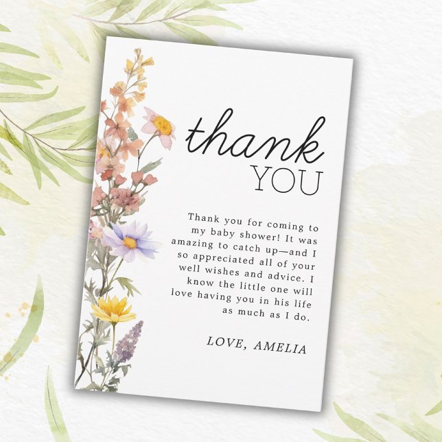 Carte De Remerciements Fleurs sauvages Jaune Lavande Élégant Baby shower (Créateur téléchargé)