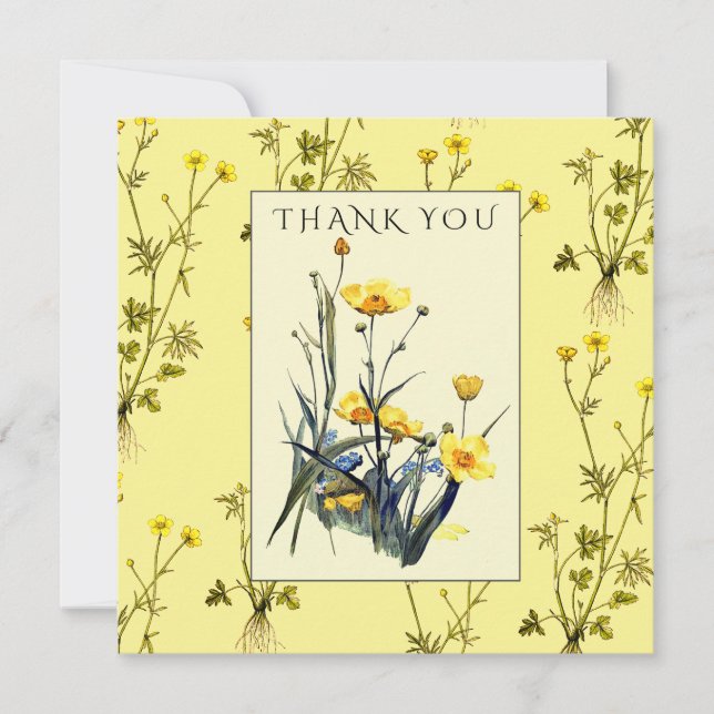 Carte De Remerciements Fleurs sauvages jaunes de pays de renoncules (Devant)