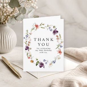 Carte De Remerciements Fleurs sauvages pour les 90 ans Remerciement flora