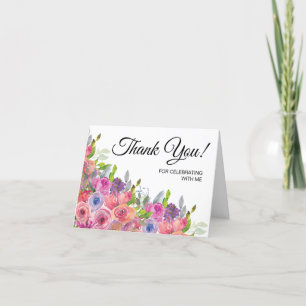 Carte De Remerciements Fleurs sauvages roses violettes 90e anniversaire M