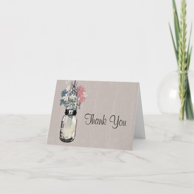 Carte De Remerciements Fleurs sauvages Rustique de bois Mason Jar (Devant)