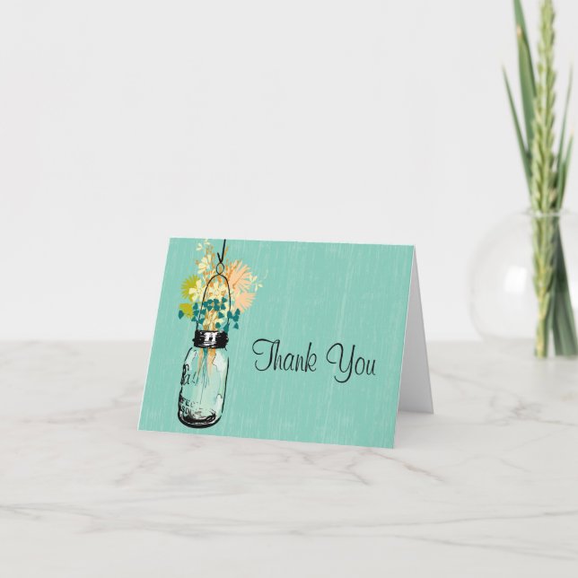 Carte De Remerciements Fleurs sauvages Rustique de bois Mason Jar (Devant)