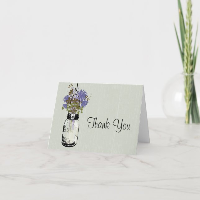 Carte De Remerciements Fleurs sauvages Rustique de bois Mason Jar (Devant)