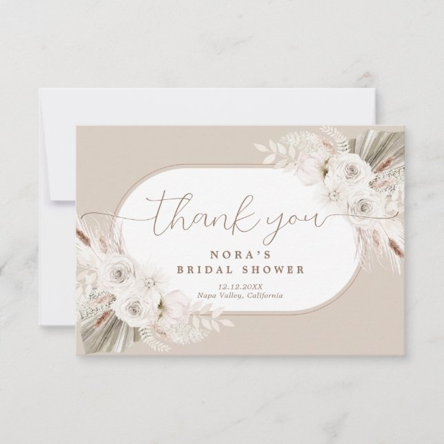 Carte De Remerciements Fleurs séchées blanches et neutres Boho (Devant)