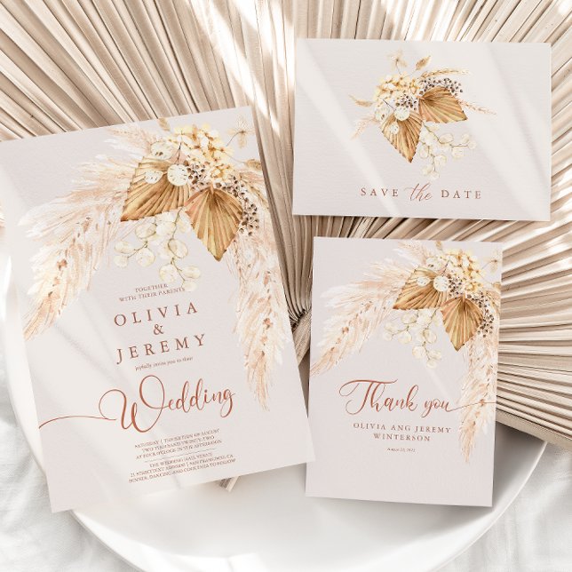 Carte De Remerciements Fleurs séchées Boho et Mariage en herbe Pampas (Créateur téléchargé)