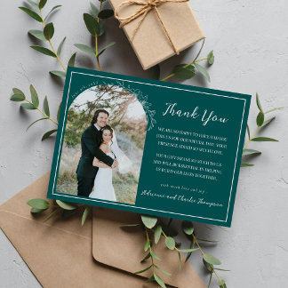 Carte De Remerciements Fleurs Simplicité 1 Mariage Paon Sarcelle