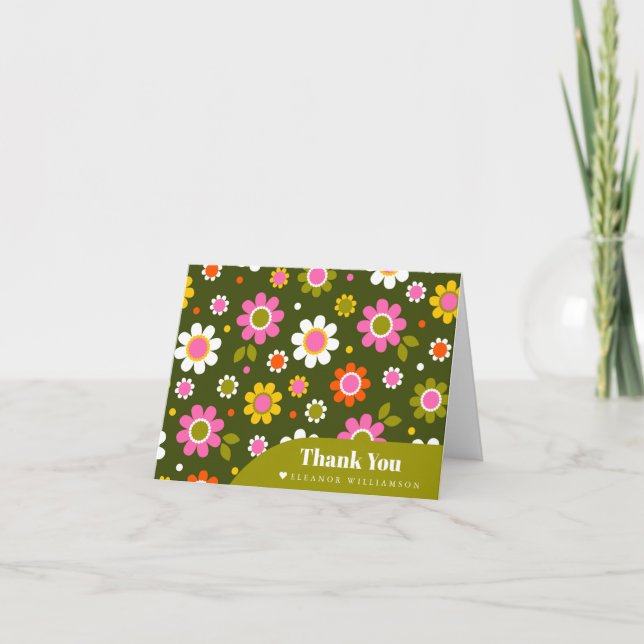 Carte De Remerciements Fleurs super rétro Fête des mariées d'olive person (Devant)