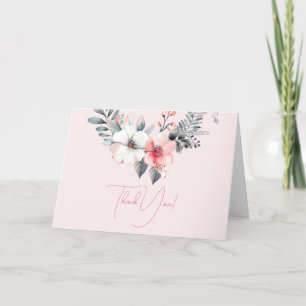 Carte De Remerciements Fleurs sur rose pâle, votre logo QR Code Bus. Name