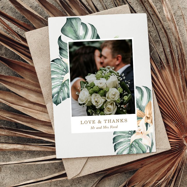 Carte De Remerciements Fleurs Tropicales Botaniques Mariage Or Mauve  (Créateur téléchargé)
