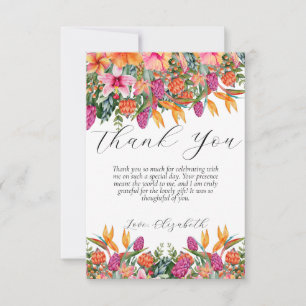Carte De Remerciements Fleurs tropicales colorées d'île orange et rose
