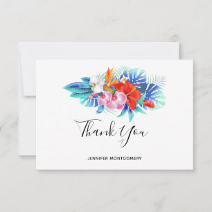 Carte De Remerciements Fleurs tropicales exotiques - Rose & Aqua