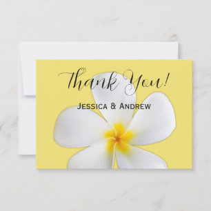 Carte De Remerciements Fleurs Tropicales, Plumeria Blanc sur Jaune, Maria