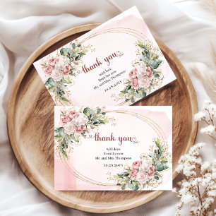 Carte De Remerciements Fleurs verdoyantes rose poussiéreux Mariage romant