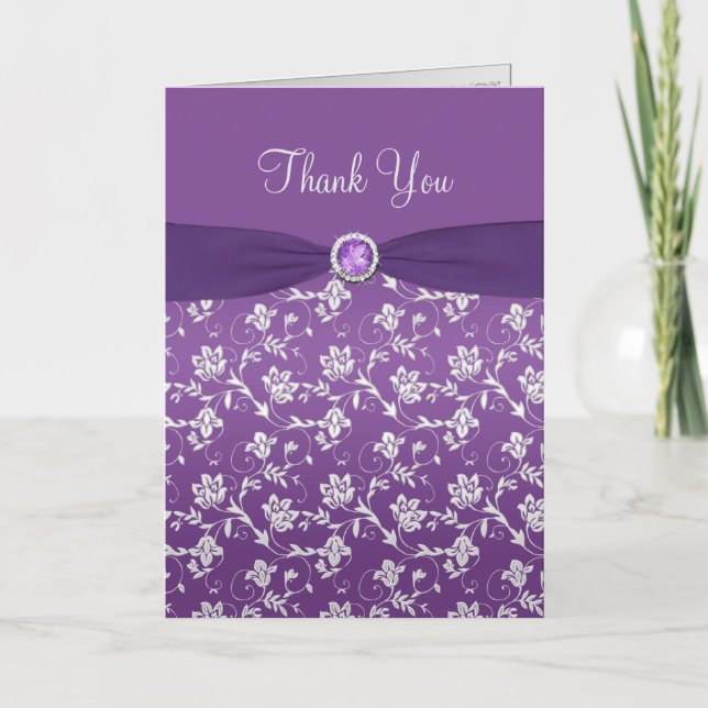 Carte de remerciements fleurs violet et argent (Devant)