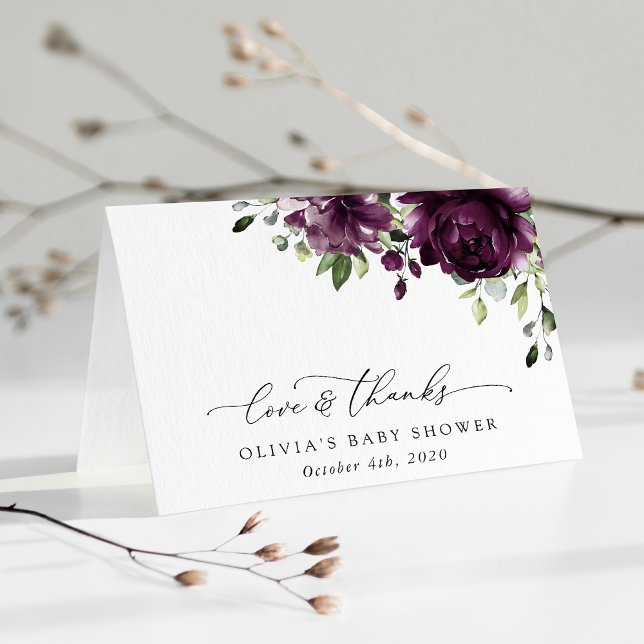 Carte De Remerciements Fleurs violettes, Fleurs de prunes, Boho, Baby sho (Créateur téléchargé)