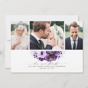 Carte De Remerciements Fleurs violettes Mariage 3 Photos