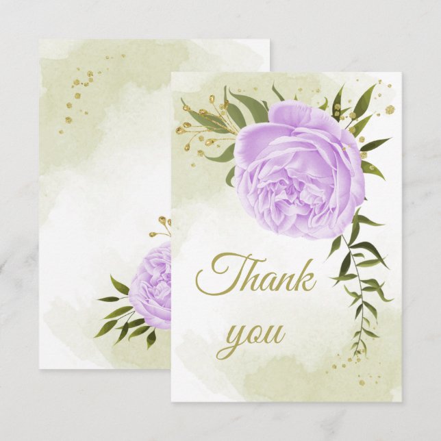 Carte De Remerciements fleurs violettes verdure botanique (Devant / Derrière)