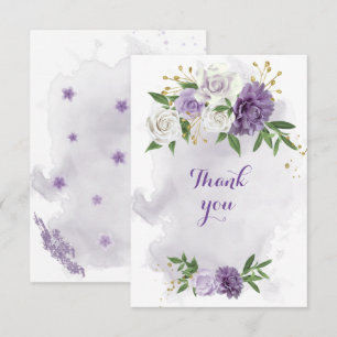 Carte De Remerciements fleurs violettes vert or