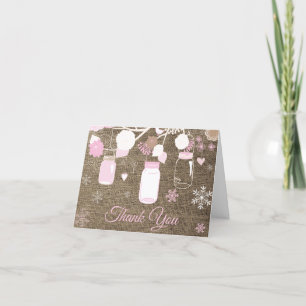 Carte De Remerciements Flocon de neige d'hiver Pot Mason Rose Burlap