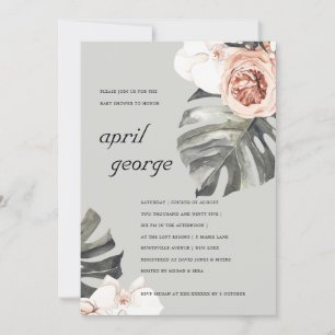 CARTE DE REMERCIEMENTS FLORA MONSTRERA BABY SHOWER GRISE BLUSH RUST INVIT