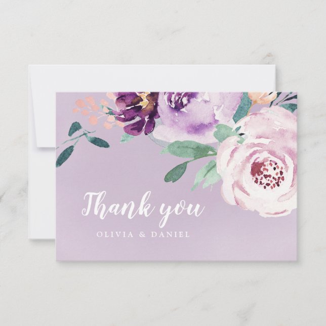Carte De Remerciements Floraison d'aquarelle botanique violet fleurie (Devant)