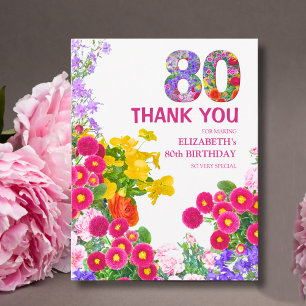 Carte De Remerciements Floral 80th Birthday - Elegant Garden Design