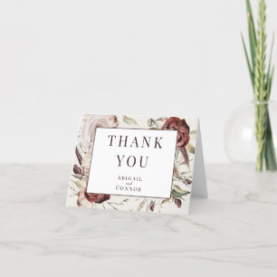 Carte De Remerciements Floral à la crème Rustique Boho Marsala