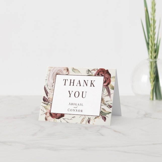 Carte De Remerciements Floral à la crème Rustique Boho Marsala (Devant)