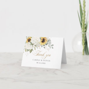 Carte De Remerciements Floral Blanc Hydrangea tournesol Mariage vert