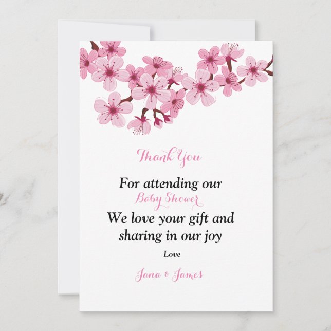 Carte de remerciements floral blanc rose cerisier  (Devant)