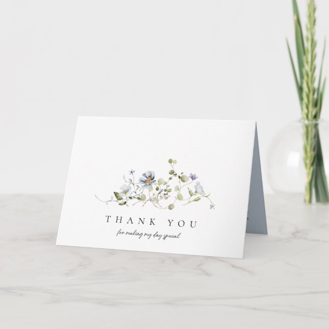 Carte De Remerciements Floral bleu Airy | Photo Fête des mariées (Devant)