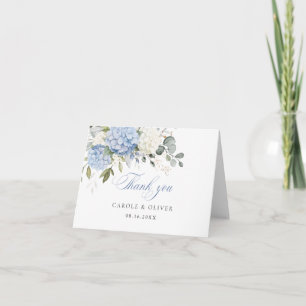 Carte De Remerciements Floral Bleu Blanc Hydrangée Mariage de verdure