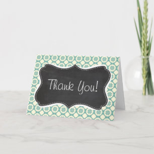 Carte De Remerciements Floral bleu-vert et crème ; Tableau de bord vintag