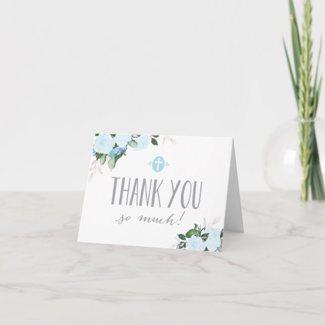 Carte De Remerciements Floral Blooms Blue Religious Thank (Devant)