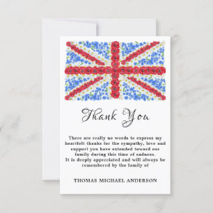 Carte De Remerciements Floral British Flag Funérailles commémoratives Pat
