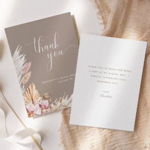 Carte De Remerciements Floral Brown rose minimaliste   FÊTE DES MARIÉES