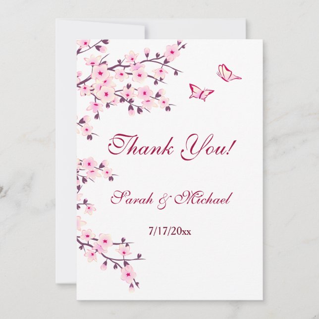 Carte De Remerciements Floral Cherry Blossom Mariage Photo (Devant)