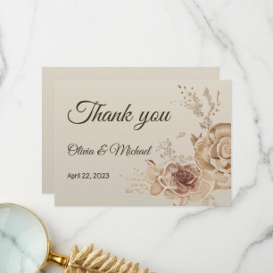 Carte De Remerciements Floral Coffee Crème élégant Butterfly boho Mariage