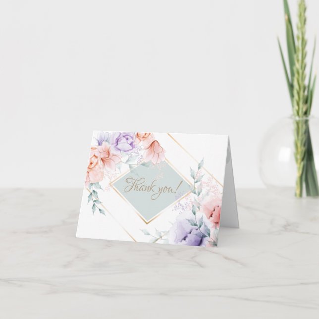 Carte de remerciements| Floral Coral et Lilac Aqua (Devant)