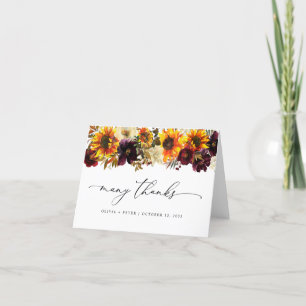 Carte De Remerciements Floral de tournesol rustique Automne Mariage Bourg