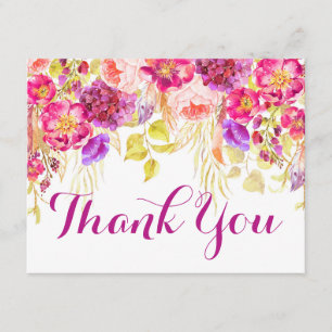 Carte de remerciements floral d'hortensia rose