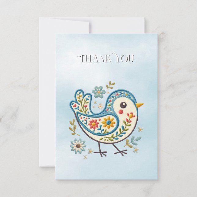 Carte de remerciements Floral d'oiseaux bleus (Devant)