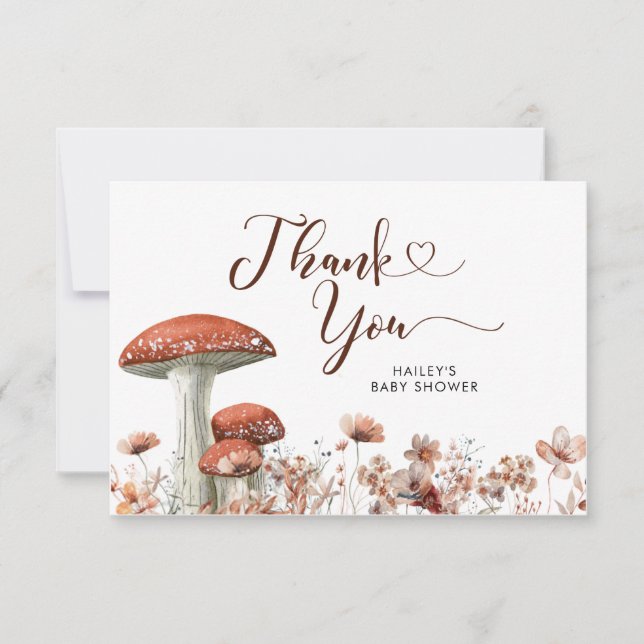 Carte de remerciements floral du champignon Boho F (Devant)