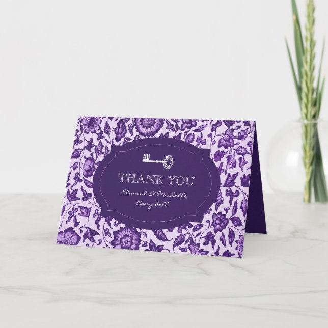 Carte de remerciements floral et principal vintage (Devant)