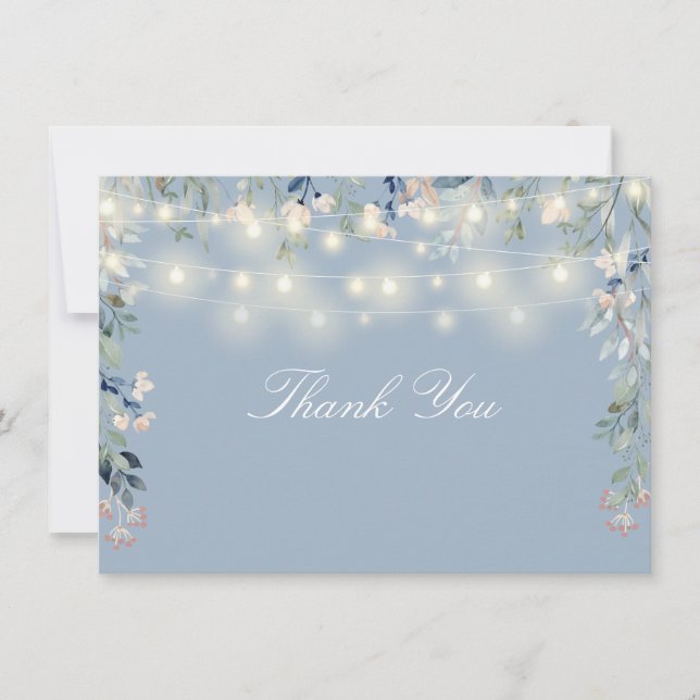 Carte De Remerciements Floral Fleur sauvage Dusty Blue String Éclairage (Devant)