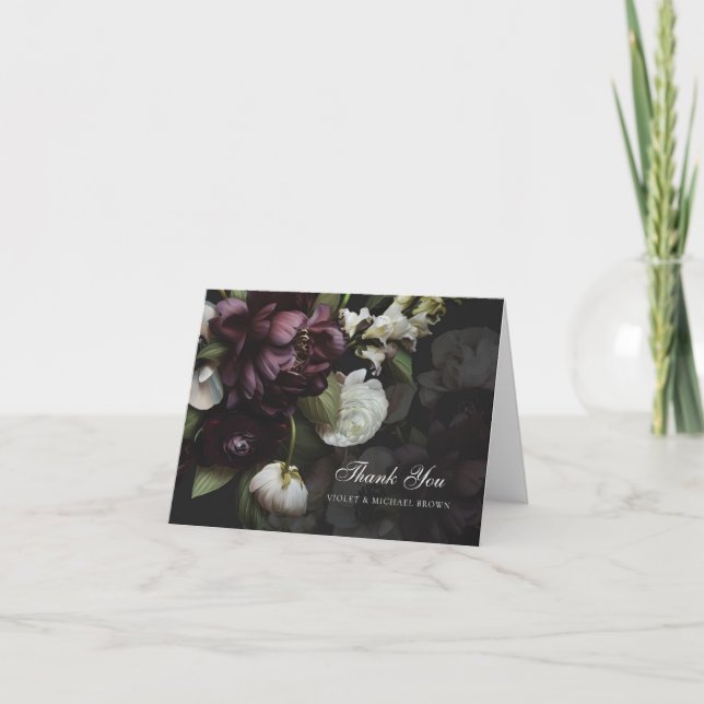 Carte de remerciements floral foncé (Devant)