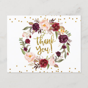 Carte de remerciements Floral Gold et Red Marsala