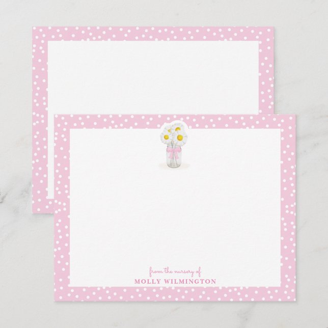 Carte De Remerciements Floral Mason Jar Pink Bow Girl Baby papeterie (Devant / Derrière)