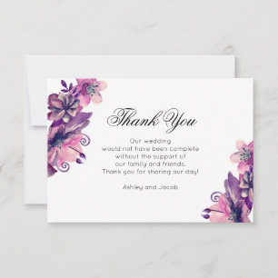 Carte De Remerciements Floral merci. Mariage violet. Note des fleurs